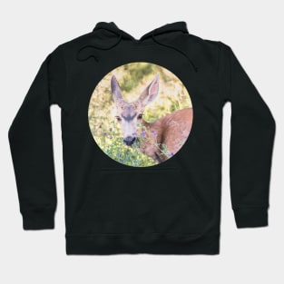 Cute Doe and Flowers Circle Sticker Hoodie